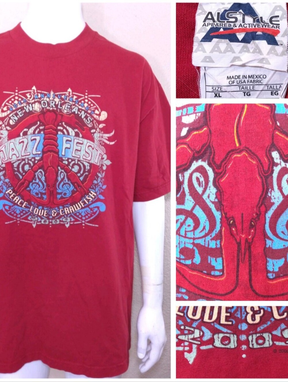 NEW ORLEANS Jazz Fest Vintage T Shirt XL 2009 RARE 40th Anniversary CRAWFISH
